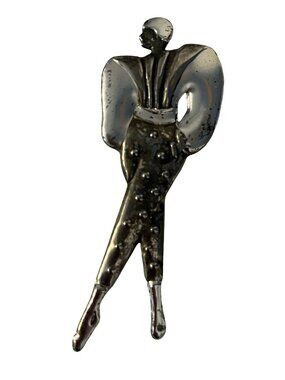 Vintage Art Deco Style Figural Woman Brooch Silver Tone Stylized Female Pin Stat